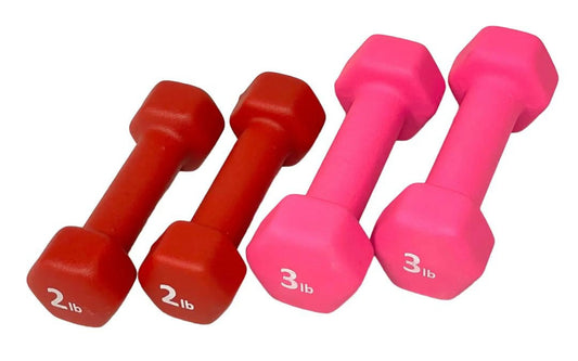 Basics Neoprene Hex Dumbbell Set, 2LB & 3LB Pair, Anti-Roll, All-Purpose, Hand Weights