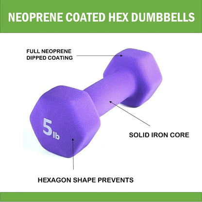 Basics Neoprene Hex Dumbbell Set, 2LB & 3LB Pair, Anti-Roll, All-Purpose, Hand Weights